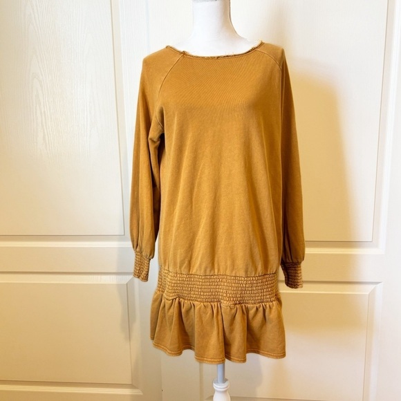 Smocked Knit Cotton Fleece Goldie Dress Mustard Yellow Size Small NWT - Picture 13 of 13